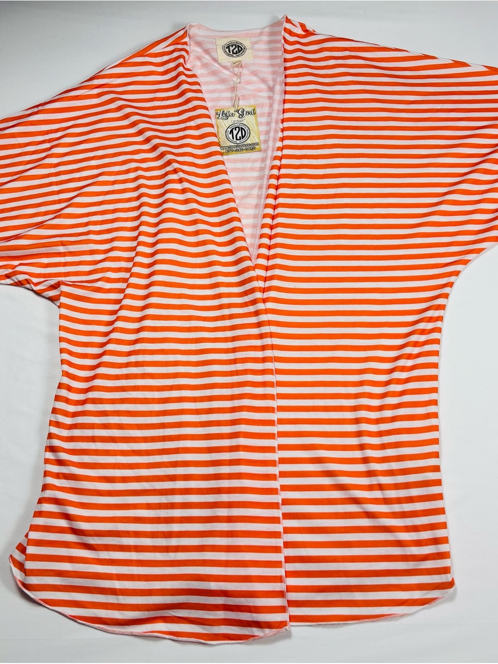 T2D Orange & White Striped Open Cardigan